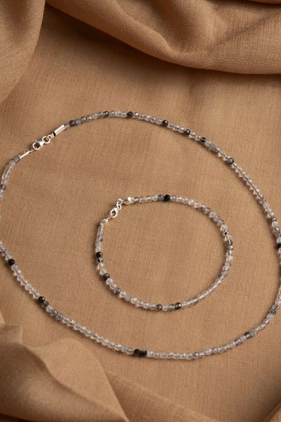 OSMANLI DEĞERLİ TAŞ Certified Natural Fluorite 3-4 mm Faceted Cut Pendant and Bracelet Set