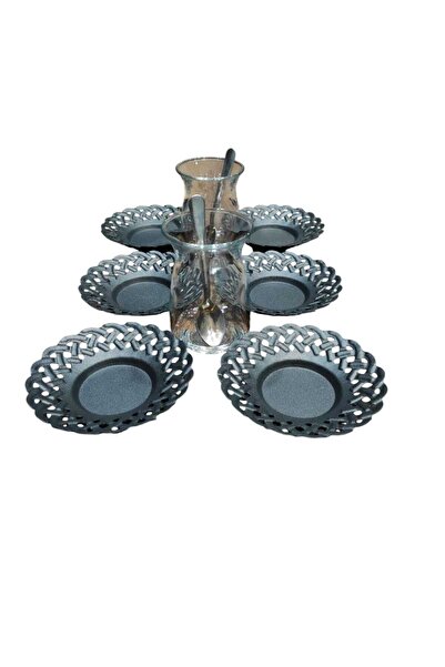 METALAY 6'Lı Metal Çay Tabağı siyah