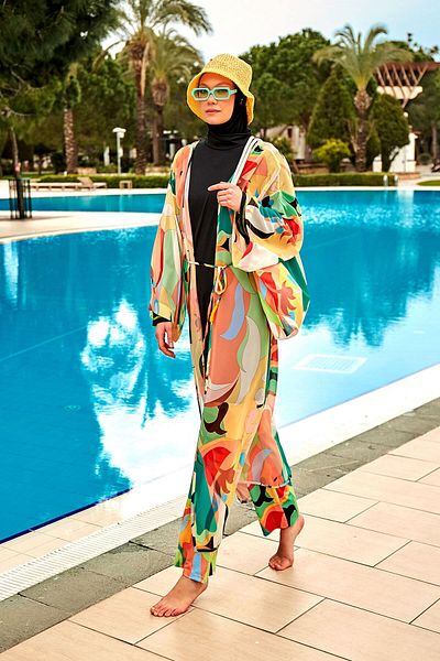 Marina Patterned Orange Kimono Kaftan P2404