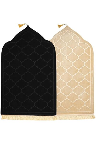 Fabienne سجادة صلاة مضادة للانزلاق من قطعتين، 70×110 سم، بيج/أسود