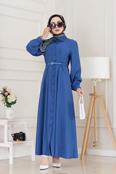 Sevitli Φόρεμα Τένσελ με ζώνη - Ίντιγκο