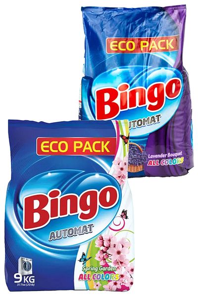 Bingo - Fabric Washing Powder Spring Garden & Lavender , For All Colors, 9 Kg