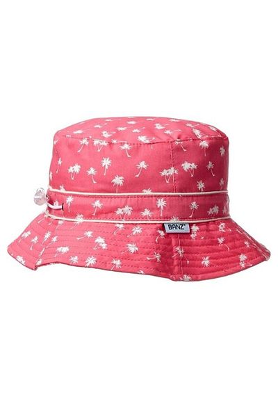 Banz Kids Bucket Hat, UPF50+ Sun Protection, Magenta Palm Tree, 2-4 ani