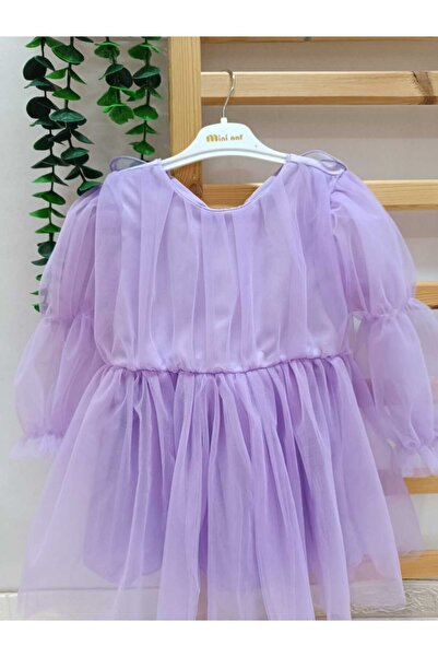 Mininaf kız çocuk doğum günü parti düğün yazlık uzun kollu tüllü kelebekli elbise