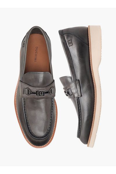 Duchini Men's Solid Slip-On Loafers with Metal Accent