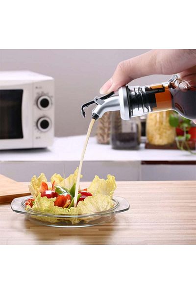 PUFO Recipient de sticlă Keys pentru ulei și oțet, 300 ml, argintiu