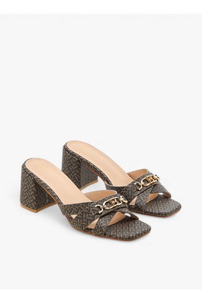 Flora Bella by Shoexpress Monogram Print Cross Strap Sandals with Block Heels