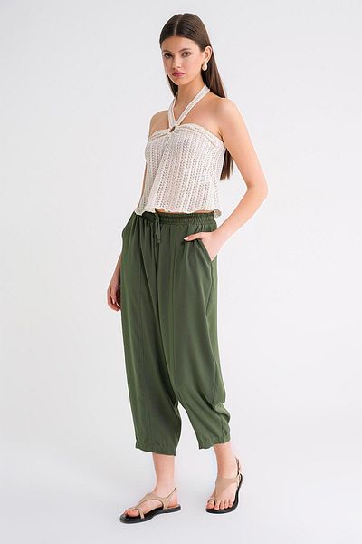 Mixray 4307 Women's Elastic Waist Piece Shalwar Trousers Gray