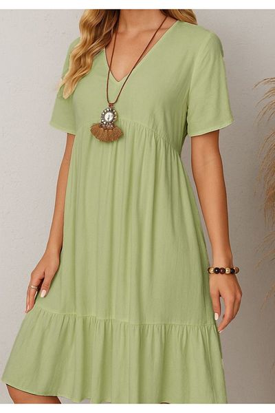 Little Visqon Women's Short Sleeve V-Neck Ruffle Wrap Dress