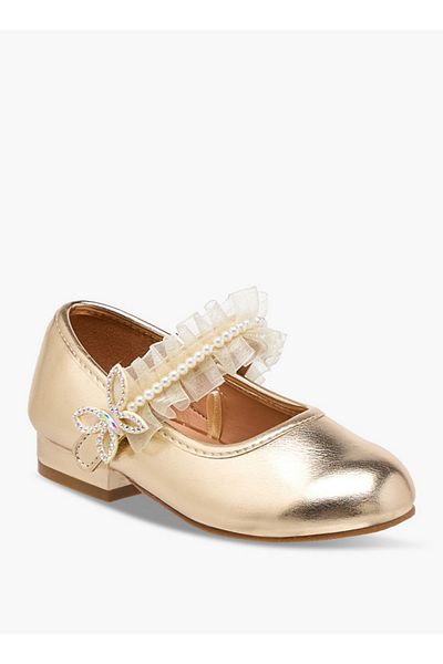 Flora Bella by Shoexpress Ruffle Detail Ballerina Shoes with Hook and Loop Closure