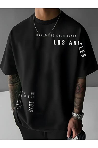 LAND MODA Tricou cu mânecă scurtă cu imprimeu grafic „Los Angeles” pentru băr...