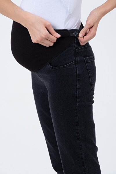 BUSA Hamile Esnek Karın Bantlı Bel Ayarlı Ispanyol Paça Kot Pantolon Siyah
