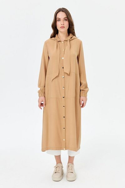 Esswaap Hooded Detailed Long Tunic Mink