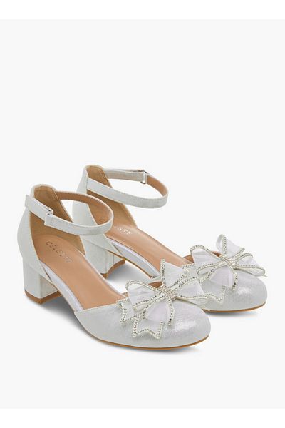 Celeste Bow Embellished Closed Feet Shoes with Hook and Loop Closure