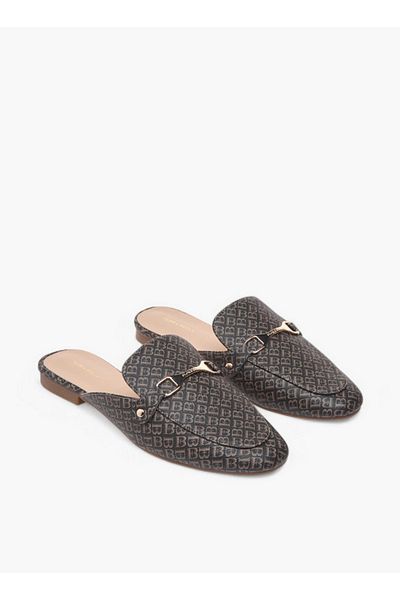 Flora Bella by Shoexpress Monogram Print Slip-On Mules with Metal Accent