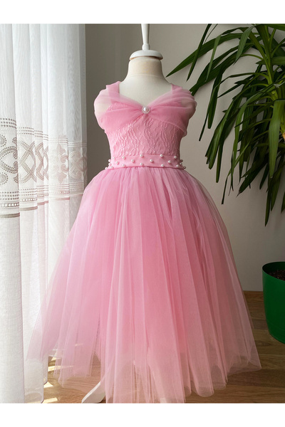 BerrinceTasarım İncili Dantelli Askı Detaylı Kız Çocuk Abiye Elbise