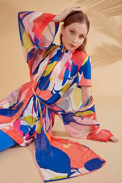 Marina Patterned Colorful Kimono Kaftan P2330