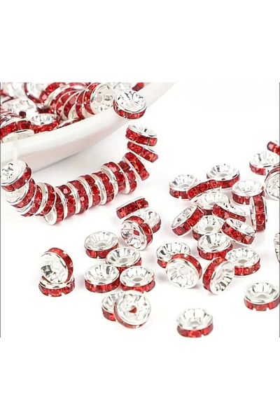 yiğit aksesuar 100 Pieces 8 mm Red Washer Crystal Stone Jewelry Spacer