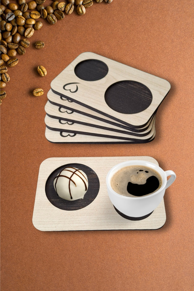 Kutaydan 6 Pieces Wooden Laser Cut Cups and Coffee Coasters