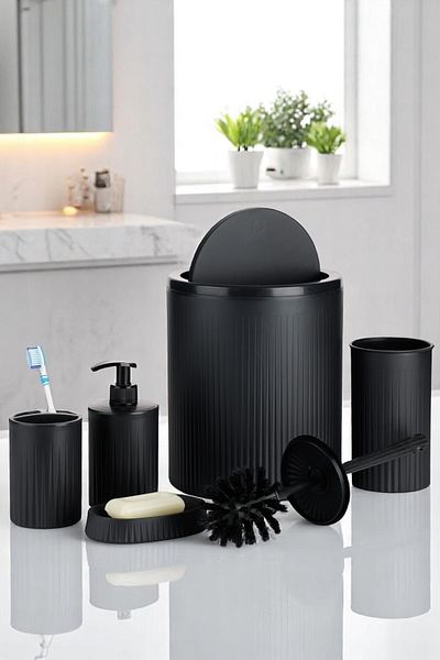 okacih 5-Piece Bathroom Set Trash Can Toilet Brush Soap Dispenser Toothbrush Holder Solid Soap Dispenser 5 Pieces