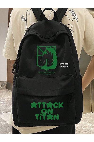 Minga London Black Attack On Titan Lower Top Printed School, Μάθημα, Σακίδιο πλάτης με στάμπα μαθημάτων -Minga London