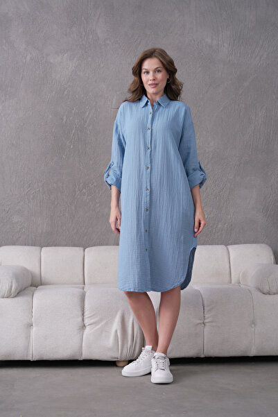 QAWWA Γυναικείο λινό μακρύ πουκάμισο & τουνίκ