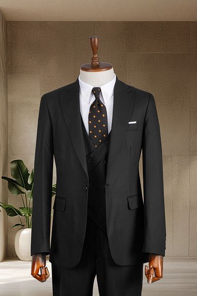 Sergio Ferraro Black Slim Fit Italian Style Men's Suit- Jacket Vest Pants Set