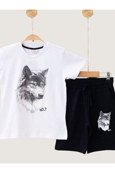 Biberon Çocuk Giyim Ceo Junior Wolf Print Shorts T-Shirt Full Mold