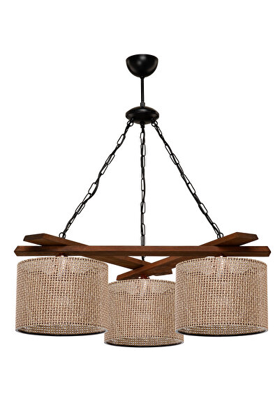 manogrup avize aydınlatma NORA ÜÇLÜ AHŞAP AVİZE ARTI KAHVE ŞAPKA