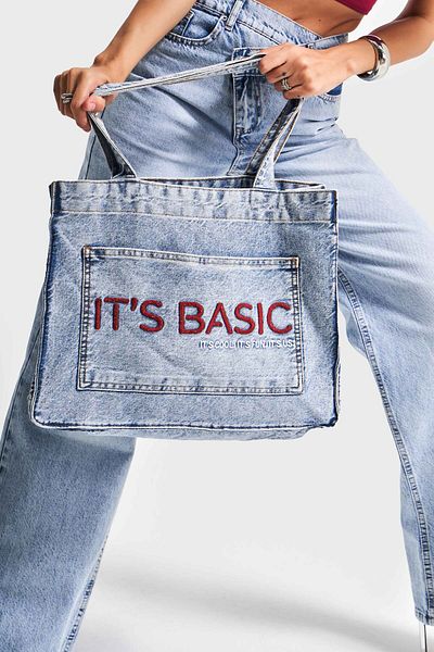 its basic Culoare denim 1-B-3w4-27 It's Basic Claret Red Brodat Curea cu burduf Geantă din denim Roșu Claret-SSTD