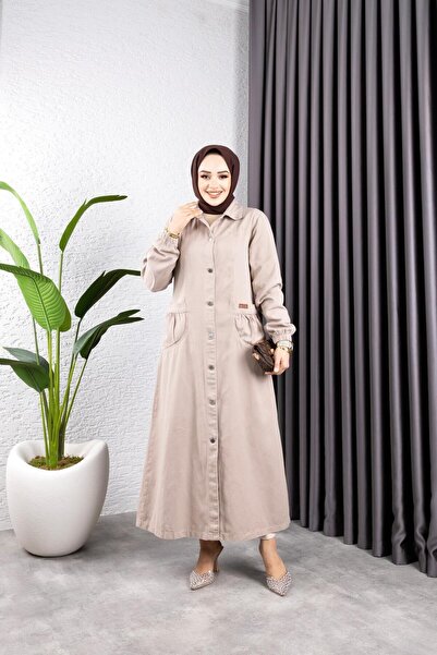 HARMAN BUTİK Γυναικεία κουκούλα Gabardine - με κουμπιά και τσέπη για τσάντα