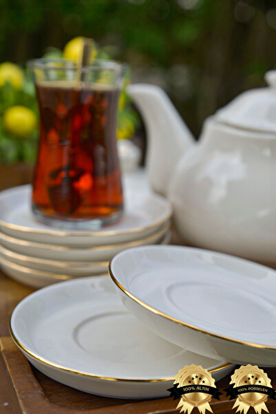 Farika Porselen Şems 6'lı Altın Yaldız Porselen Çay Tabağı Seti