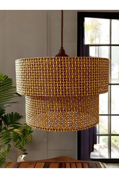 flu aydınlatma 2 katlı Modern KAHVERENGİ Doğal Hazeran Kumaş plastik Tel Sarkıt Avize Salon Mutfak Yatak Odası