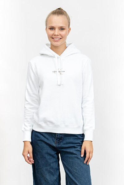 Calvin Klein White Women's MONOLOGO REGULAR HOODIE Sweatshirt