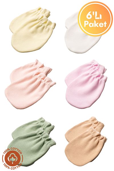 Miniel Unisex Baby Newborn Combed Organic Cotton Elastic Baby Gloves Set of 6 Pairs