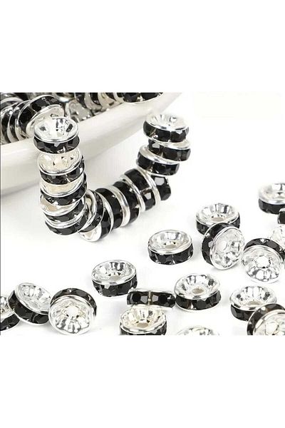 yiğit aksesuar 100 Pieces 8 mm Black Washer Crystal Stone Jewelry Spacer