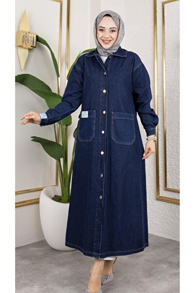 HARMAN BUTİK Șapcă de blugi lungă cu nasturi pentru femei