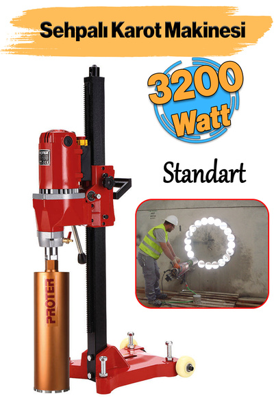 Proter Elektrikli Standart Karot Makinesi Tezgah Tipli 3200 W Açısız Sulu Güç...