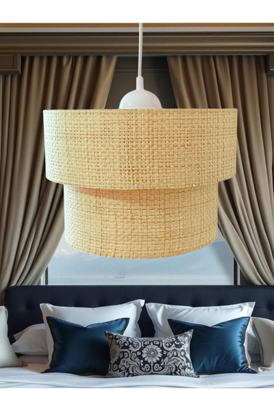 flu aydınlatma 2 katlı Modern Doğal HASIR Kumaş plastik Tel Sarkıt Avize Salon Mutfak Yatak Odası Çocuk odası