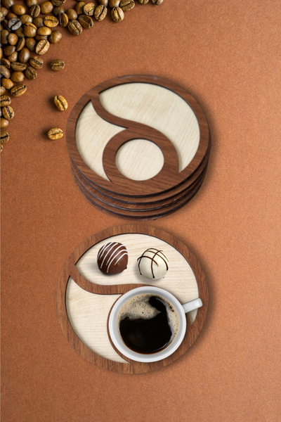 Kutaydan 6 Pieces Wooden Laser Cut Cups and Coffee Coasters
