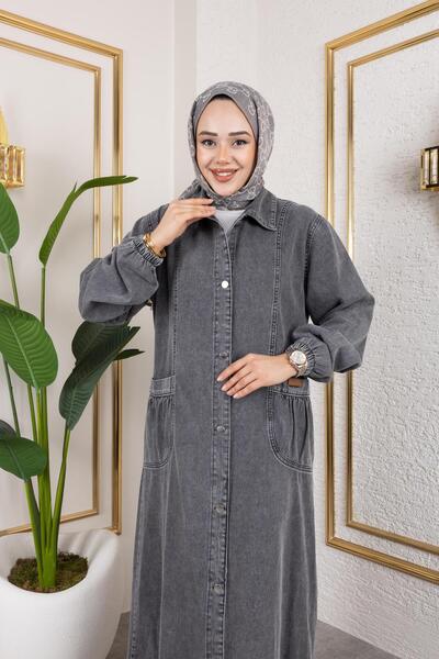 HARMAN BUTİK Kadın Düğmeli Cepli Kar Yıkamalı Denim Kot Kap