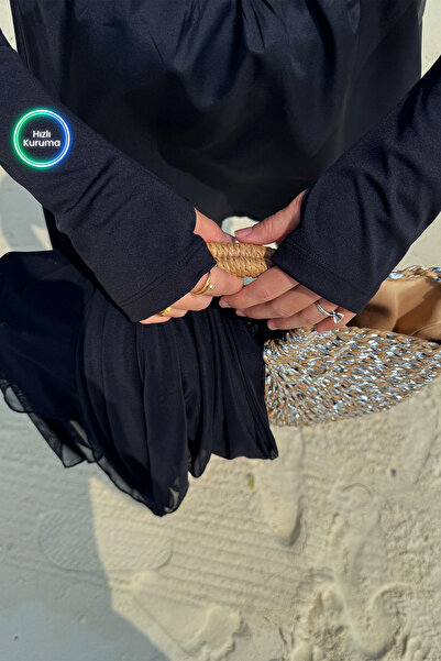 Ka Hijab Coast Sörf Tam Kapalı 4'lü Tesettür Mayo - Siyah