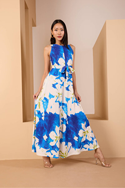 ESPOİRPLUS Ολόσωμη φόρμα με φλοράλ στάμπα ισπανική ζώνη με φαρδιά τσέπη