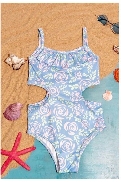 My Hanne Costum de baie pentru fetiță cu imprimeu trandafiri