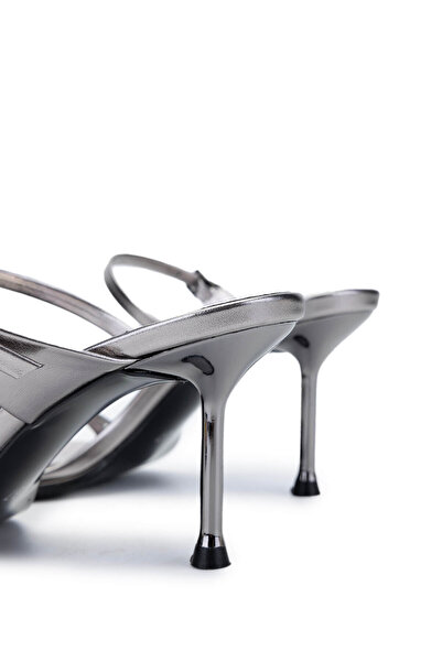 Tamer Tanca Women's Genuine Leather Gray Heeled Slippers