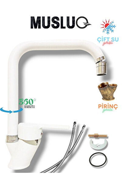 MUSLUQ الأبيض الكروم الزاوية صنبور المطبخ بالوعة خلاط صنبور النحاس الجسم