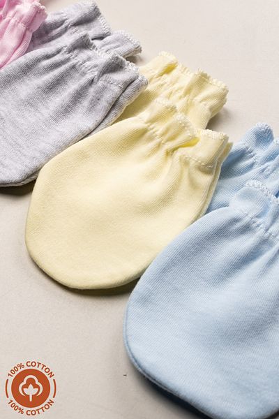 Miniel Unisex Baby Newborn Combed Organic Cotton Elastic Baby Gloves Set of 6 Pairs