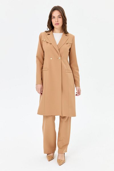 Esswaap Double Aller Detailed Polyviscon Suit Camel
