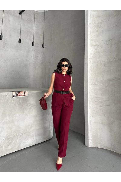 ZF BUTİK Vest Pants Belted Double Suit