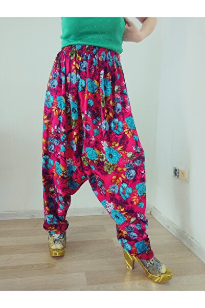 hoaryage Viskon Basma Kumaş Çiçek Desenli Cepli Şalvar %100 Pamuk